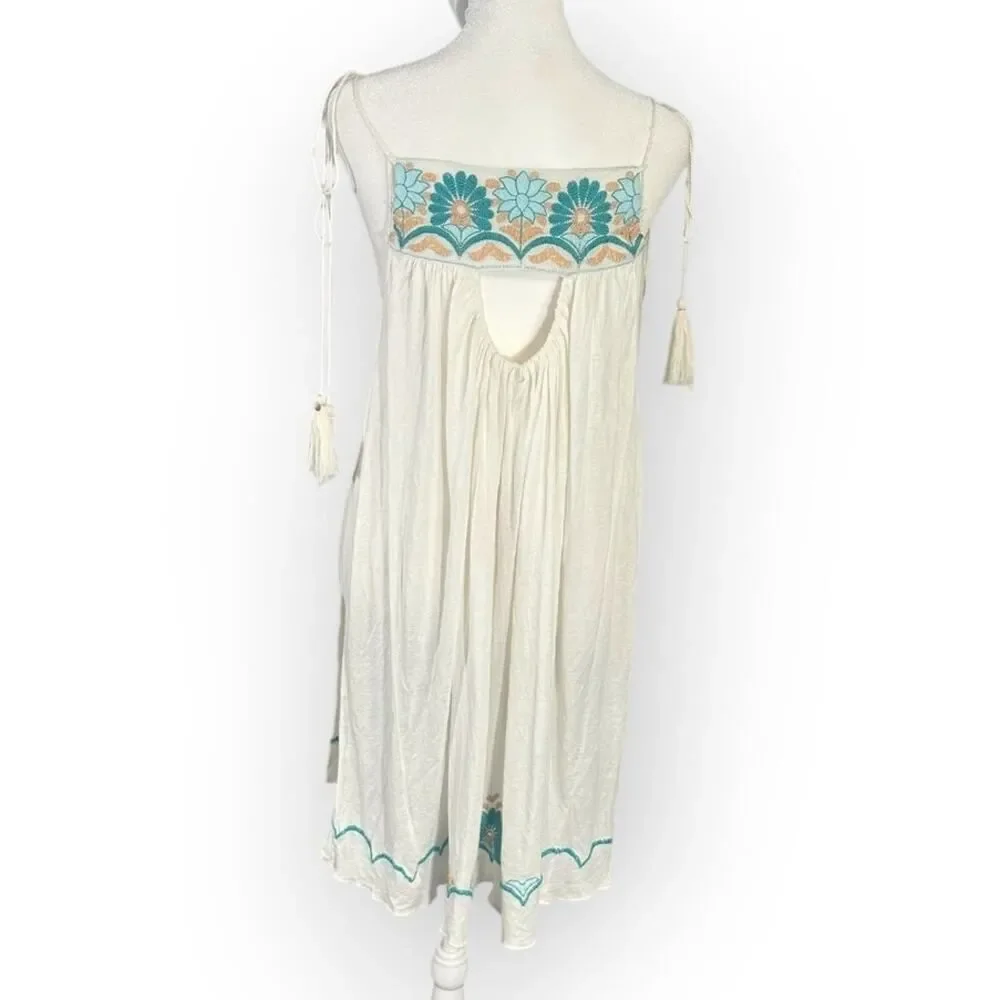 Free People Heat Wave Mini Dress Women's Small Ivory Tunic Babydoll Embroidered